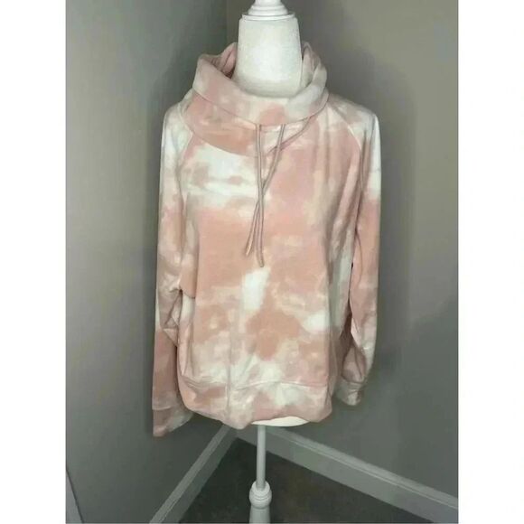 Old Navy Women's Pink Tie Dye Fleece Jacket Size L Mock Neck - Picture 1 of 7